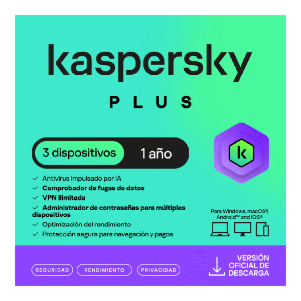 5 Kaspersky Plus 3 Dispositivos 12 Meses