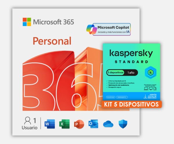 Peronsal + Standard 5PC Ch Microsoft 365 Personal Suscripcion 12 Meses + Kaspersky Standard 5 Dispositivos