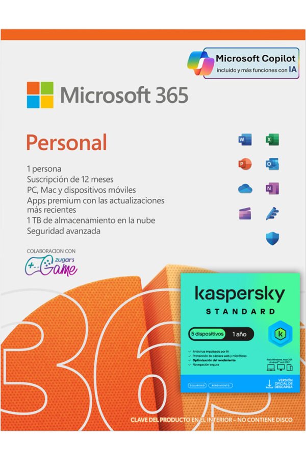 Personal + Standard 5PC Microsoft 365 Personal Suscripcion 12 Meses + Kaspersky Standard 5 Dispositivos