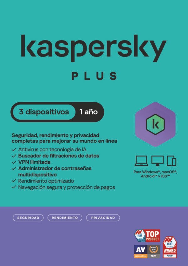 Plus 3D 1A Kaspersky Plus 3 Dispositivos 12 Meses