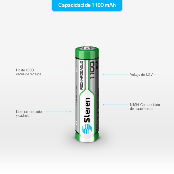 1100 aaa Steren Paquete De 4 Pilas Recargables Aaa Nimh 1100 Mah