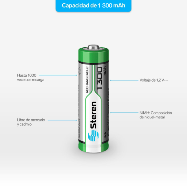 Steren Paquete De 4 Pilas Recargables Aa Nimh 1300 Mah
